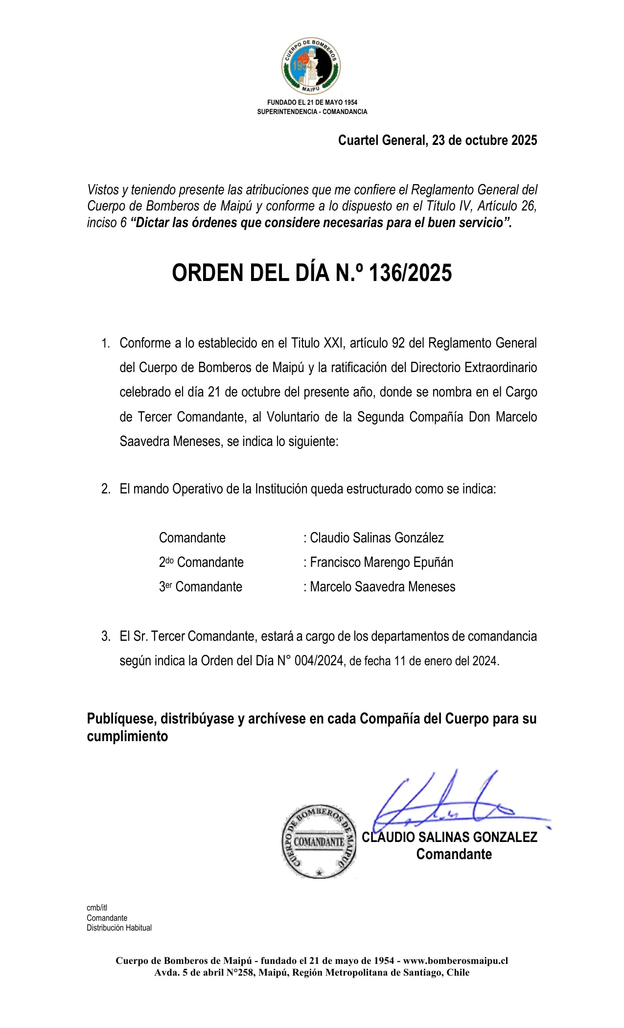 Orden del Día N° 136/2025